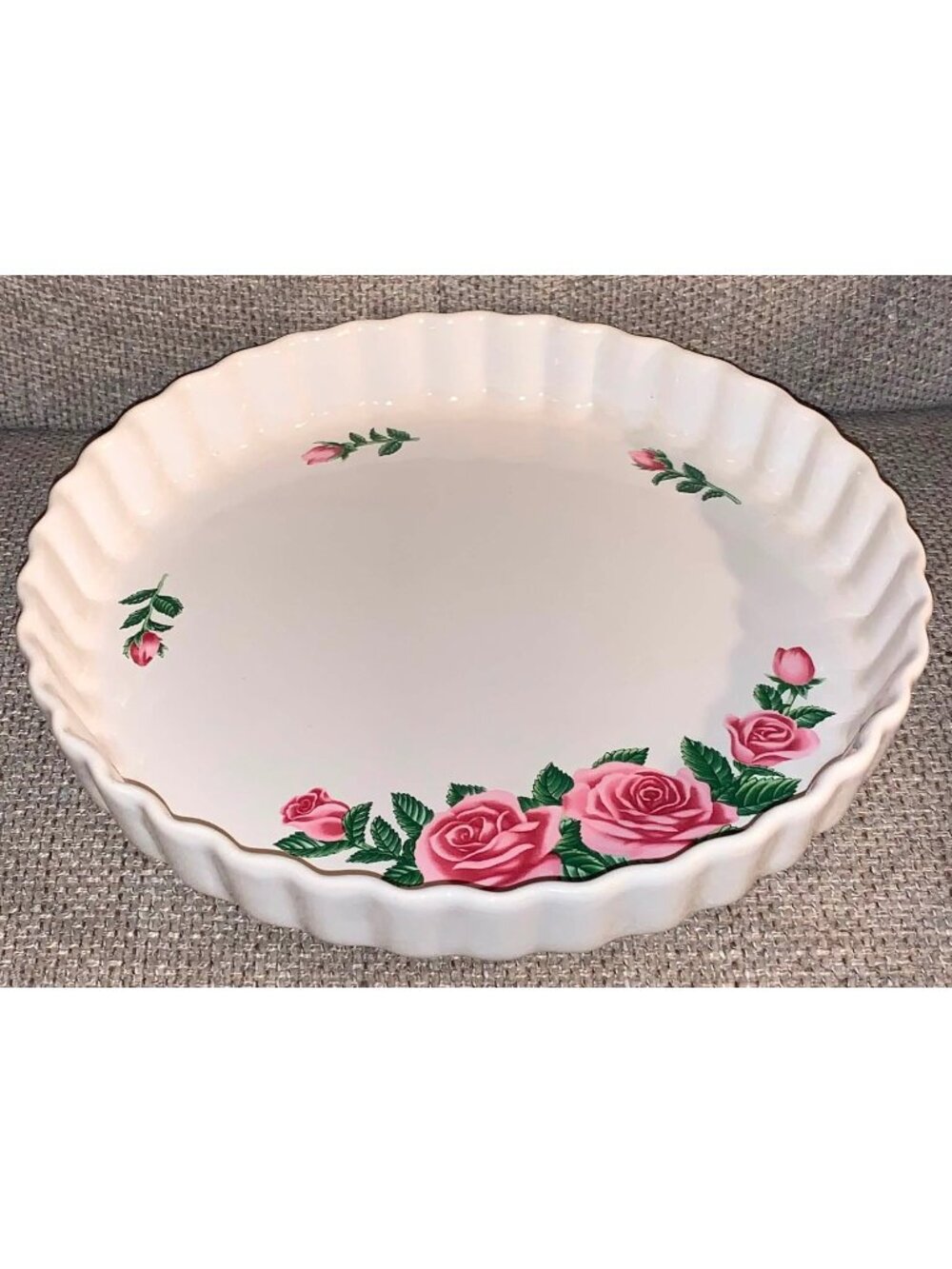 VTG Christineholm Porcelain Rose Pattern Quiche Tart Pie Plate 9.5" Baking Dish